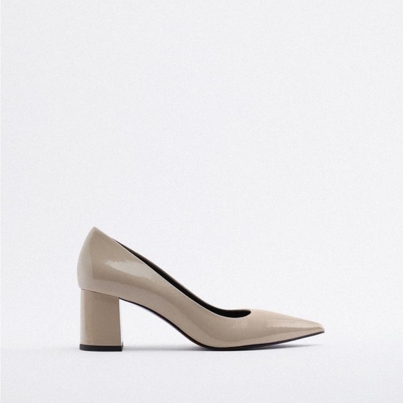 Zara BLOCK HEEL HIGH HEELS in beige size 8/39 - Picture 1 of 10
